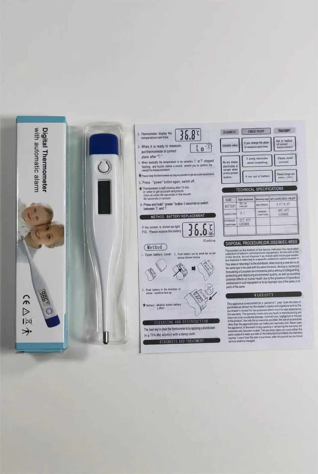 Portable Electronic Thermometer (1PC) - Precise Home Thermometer for Fever Monitoring & Health Care (Axillary/Oral/Forehead)