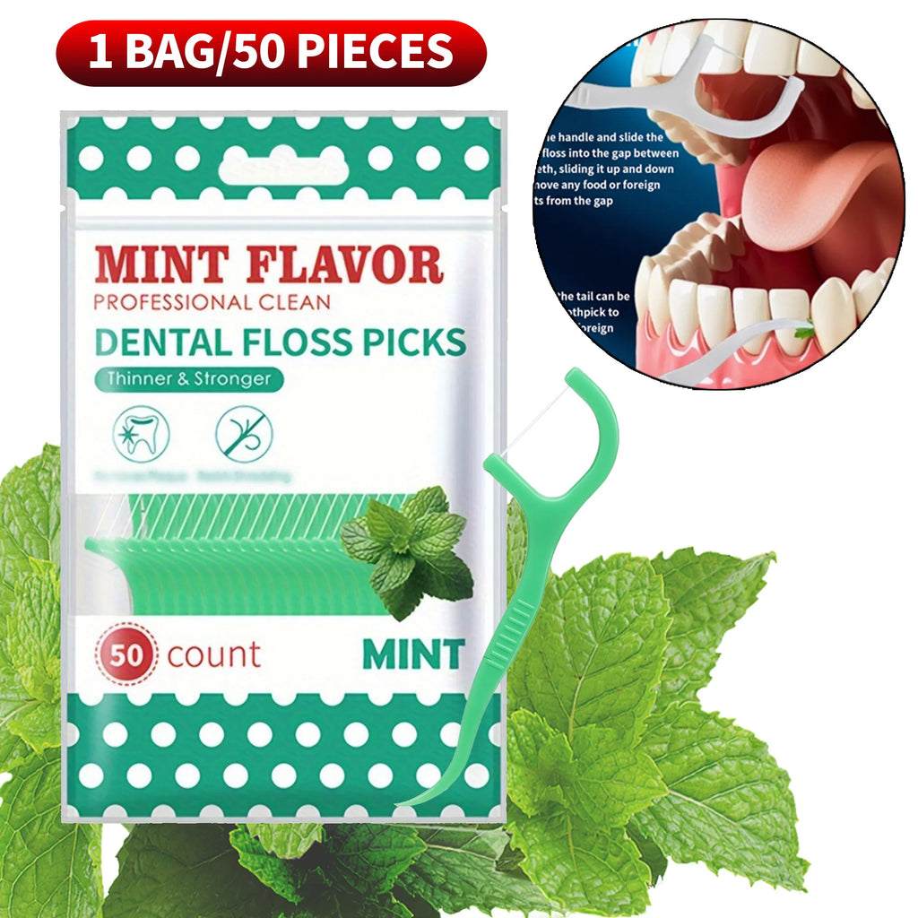 Smooth Mint Floss Stick - Cleaning interdental care for oral health, suitable for daily cleaning of food residue between teeth