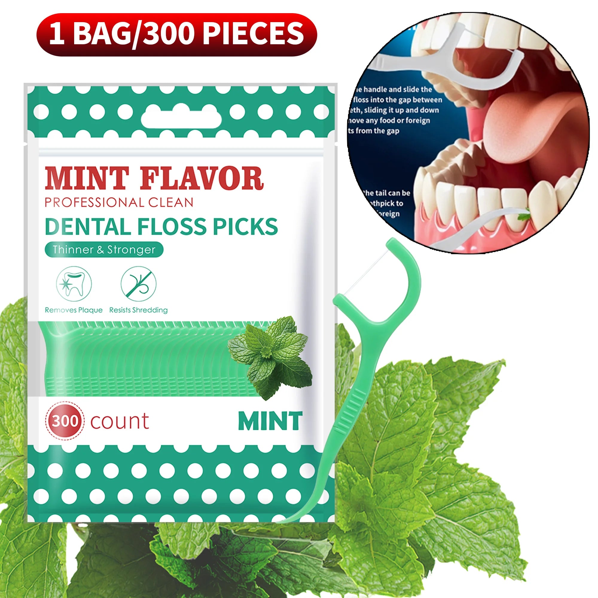 Smooth Mint Floss Stick - Cleaning interdental care for oral health, suitable for daily cleaning of food residue between teeth