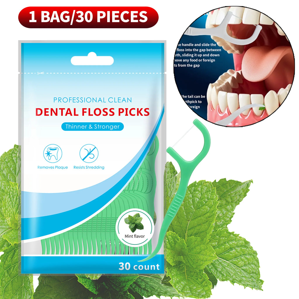 Smooth Mint Floss Stick - Cleaning interdental care for oral health, suitable for daily cleaning of food residue between teeth