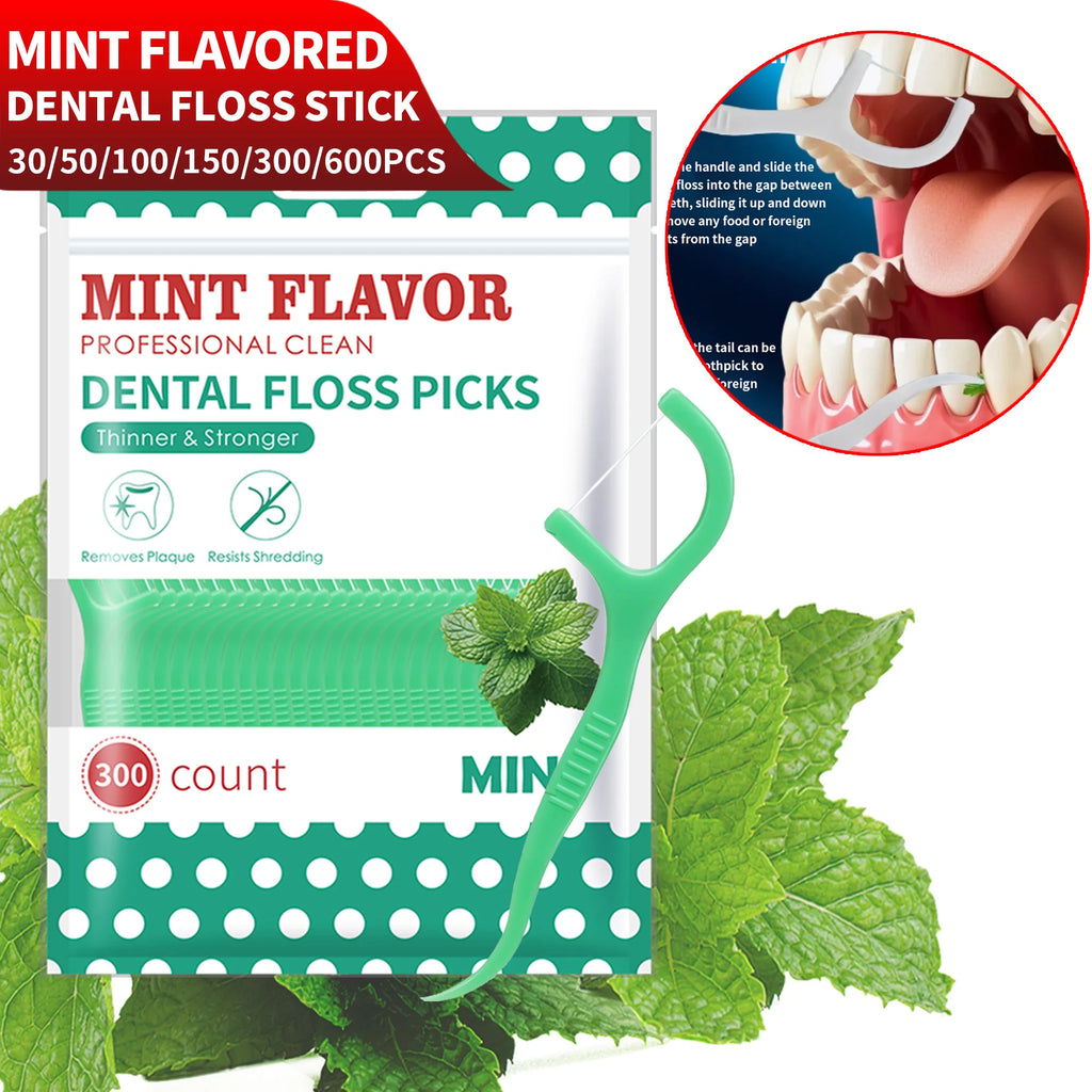 Smooth Mint Floss Stick - Cleaning interdental care for oral health, suitable for daily cleaning of food residue between teeth