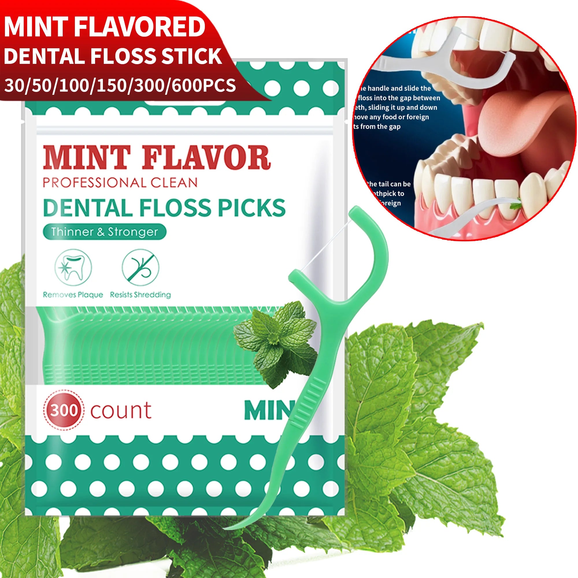 Smooth Mint Floss Stick - Cleaning interdental care for oral health, suitable for daily cleaning of food residue between teeth