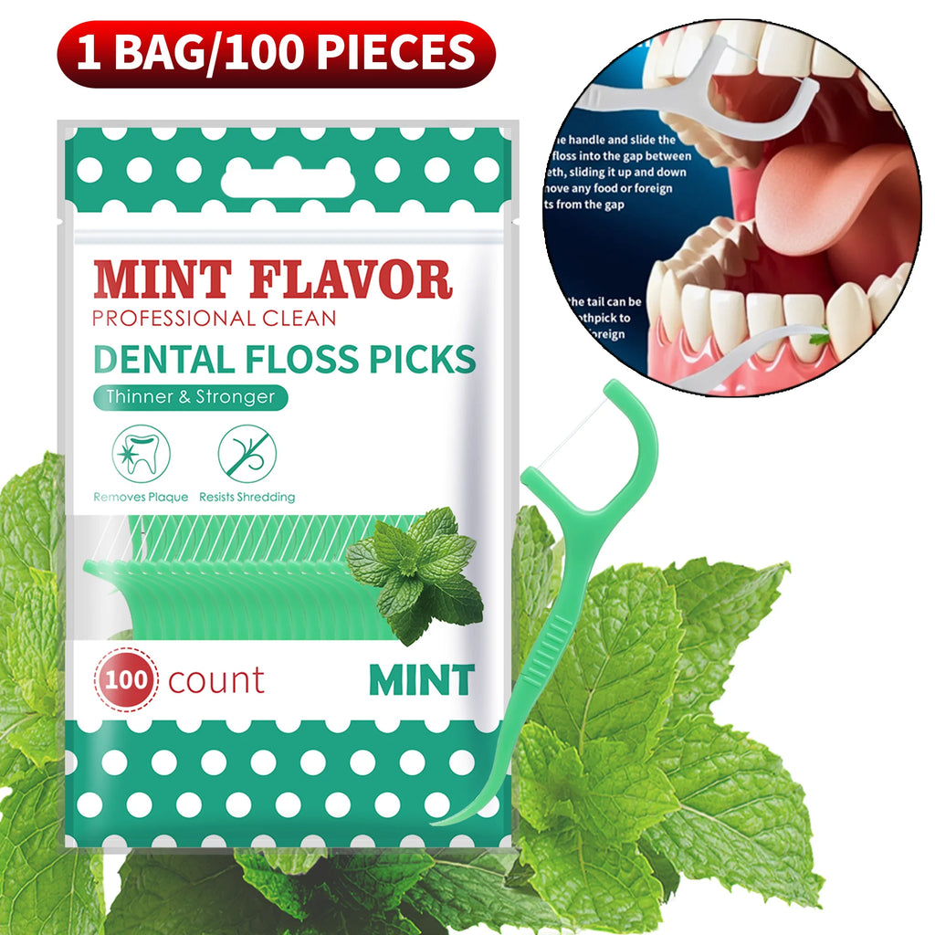 Smooth Mint Floss Stick - Cleaning interdental care for oral health, suitable for daily cleaning of food residue between teeth